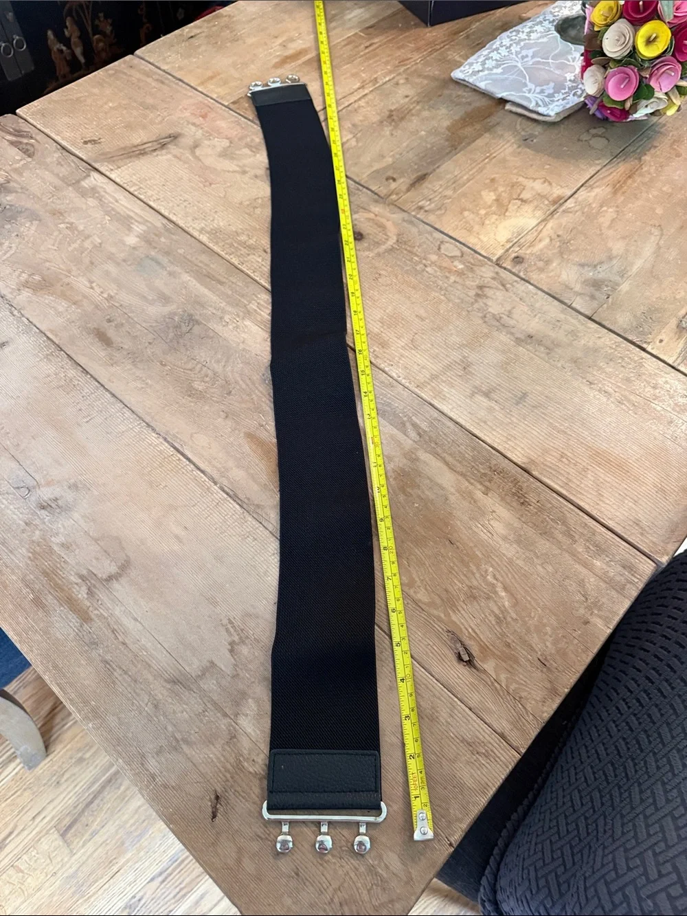 Men's Black Elastic Waist Belt with Metal Hook Closure